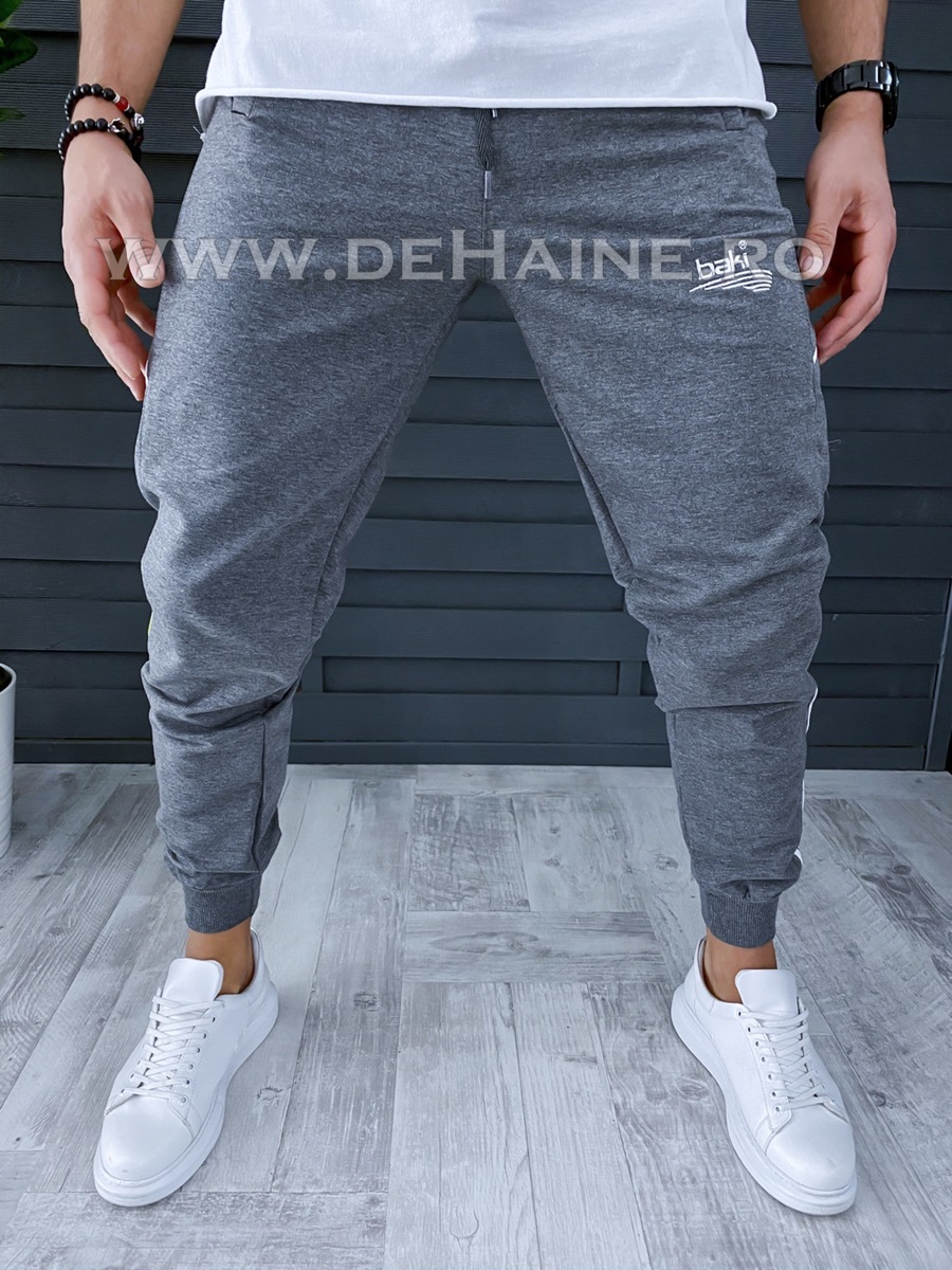 Pantaloni de trening conici gri inchis A9566 O1-1